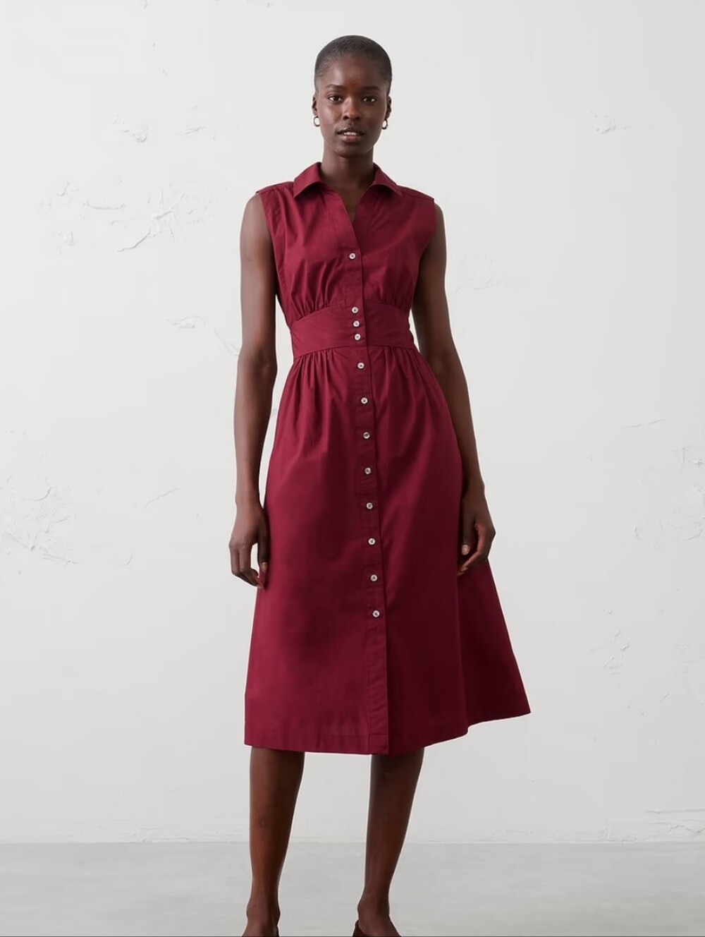 NWT Banana Republic Poplin Collared Buttondown Midi Dress Cotton Red Size XL